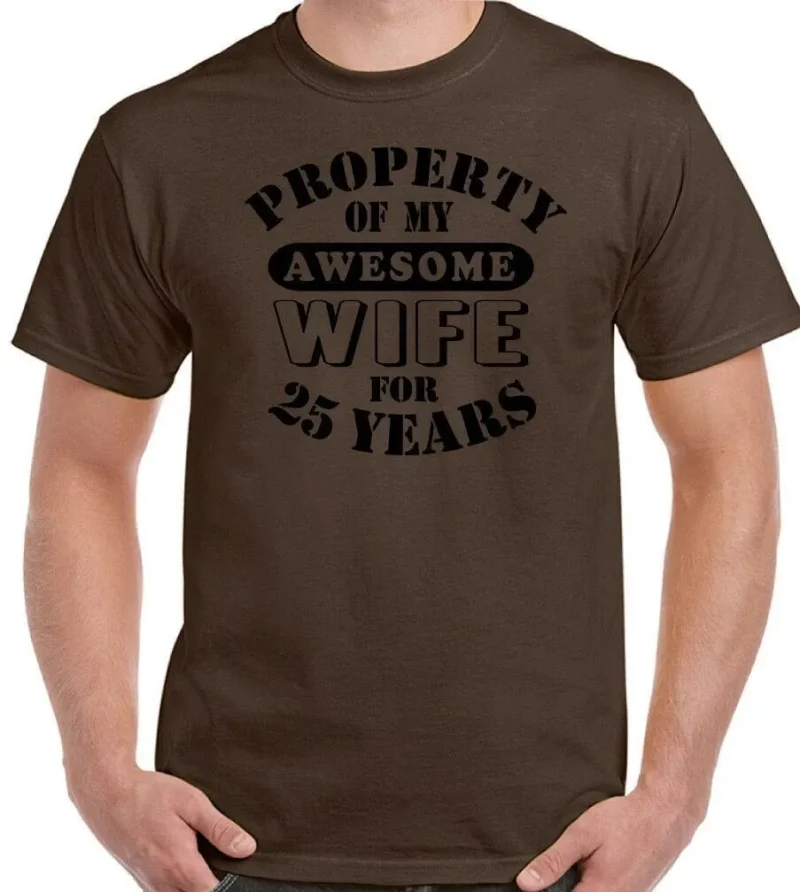 25th Wedding Anniversary T-Shirt My Awesome Wife Men's Funny 25 Year Husband Gift Cotton Tee
