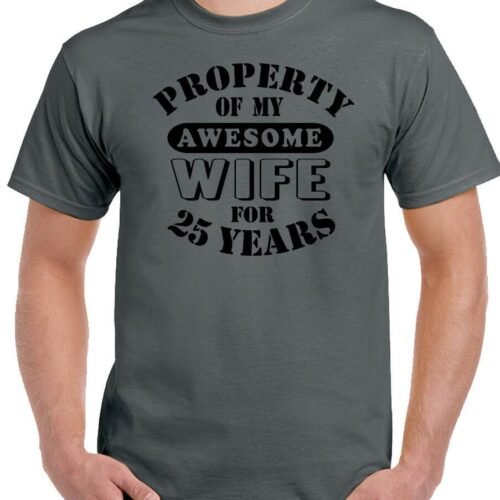 25th Wedding Anniversary T-Shirt My Awesome Wife Men's Funny 25 Year Husband Gift Cotton Tee