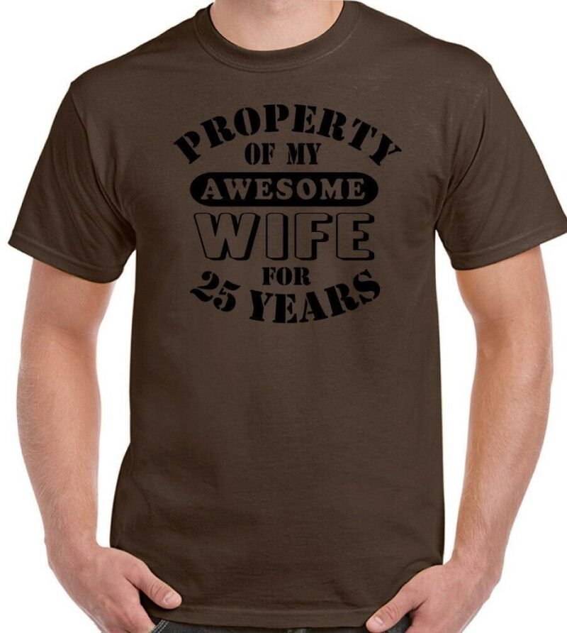 25th Wedding Anniversary T-Shirt My Awesome Wife Men's Funny 25 Year Husband Gift Cotton Tee