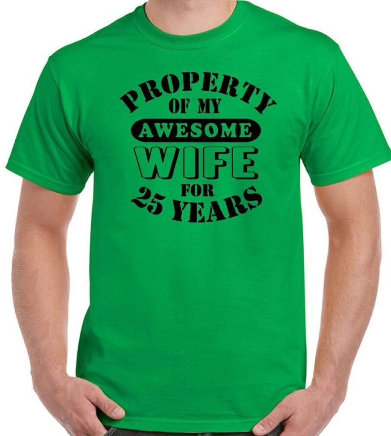 25th Wedding Anniversary T-Shirt My Awesome Wife Men's Funny 25 Year Husband Gift Cotton Tee