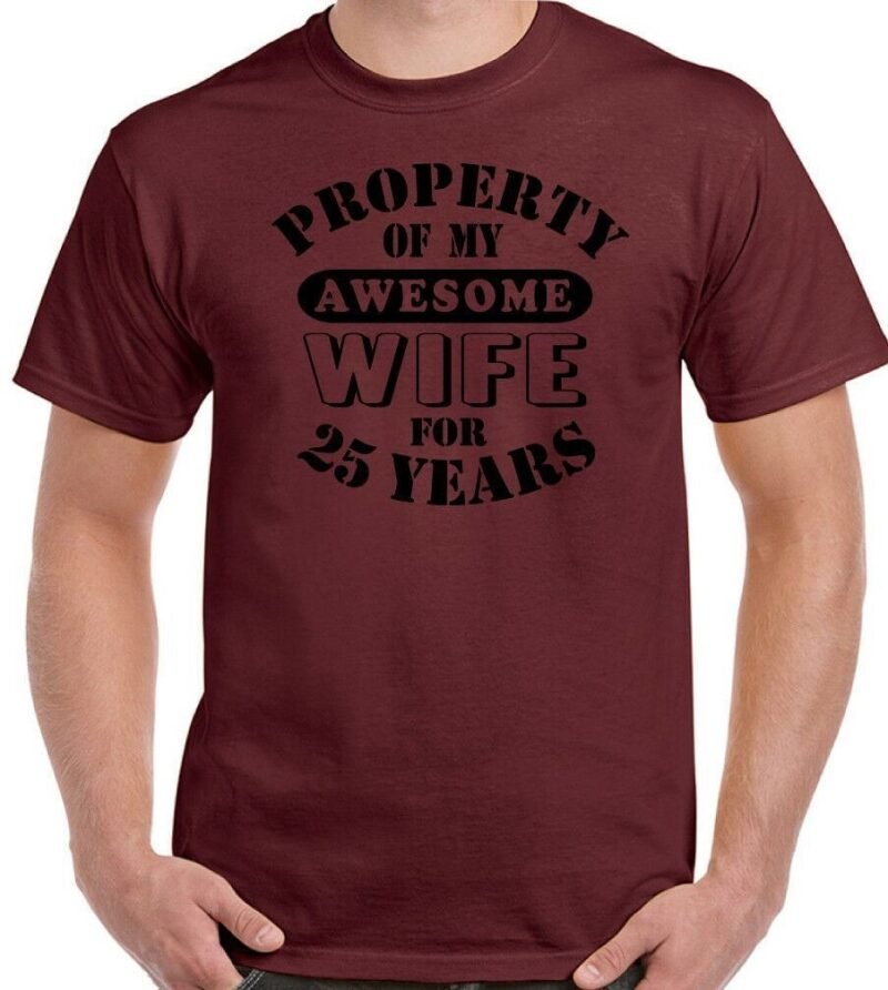 25th Wedding Anniversary T-Shirt My Awesome Wife Men's Funny 25 Year Husband Gift Cotton Tee