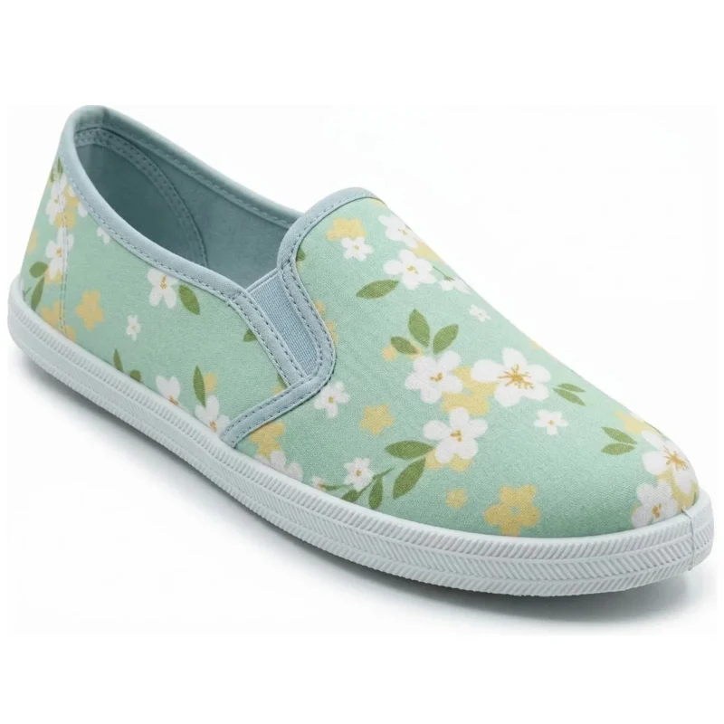 Women's Floral Canvas Slip On Plimsolls Casual Flat Pumps Lightweight Trainers Shoes