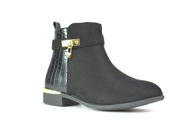 Women's Black Ankle Boots Low Block Heel Buckle Zip Chelsea Style Shoes UK Sizes 3-8