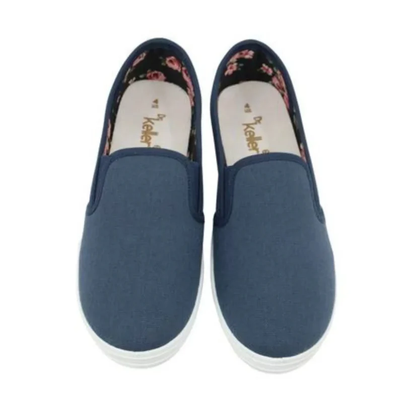 Women's Floral Canvas Slip On Plimsolls Casual Flat Pumps Lightweight Trainers Shoes