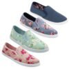 Women's Floral Canvas Slip On Plimsolls Casual Flat Pumps Lightweight Trainers Shoes