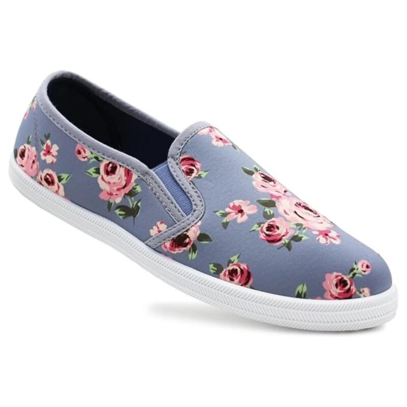 Women's Floral Canvas Slip On Plimsolls Casual Flat Pumps Lightweight Trainers Shoes