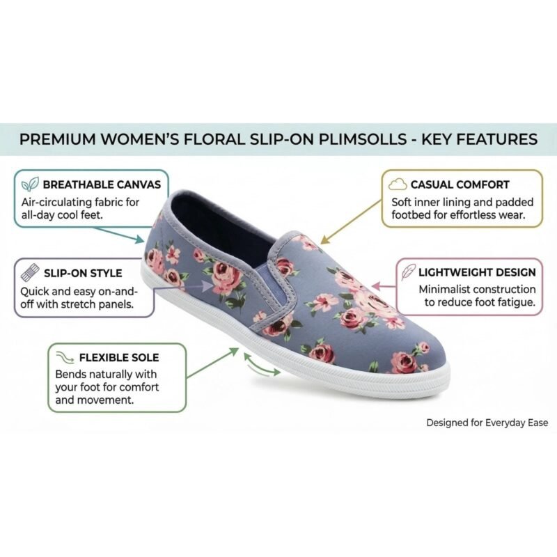 Women's Floral Canvas Slip On Plimsolls Casual Flat Pumps Lightweight Trainers Shoes
