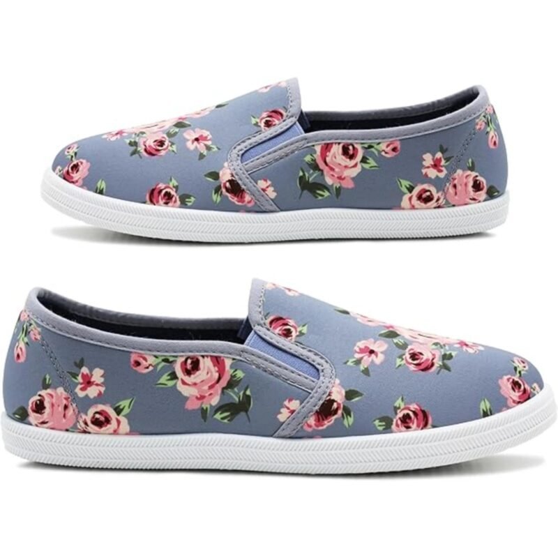 Women's Floral Canvas Slip On Plimsolls Casual Flat Pumps Lightweight Trainers Shoes