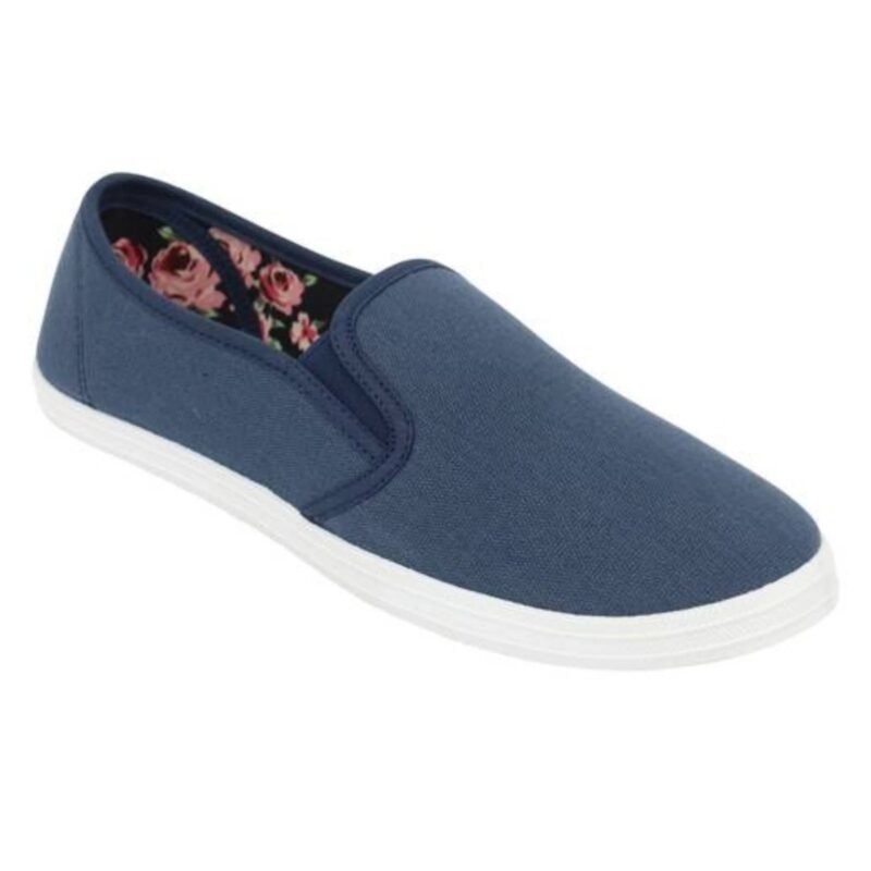 Women's Floral Canvas Slip On Plimsolls Casual Flat Pumps Lightweight Trainers Shoes