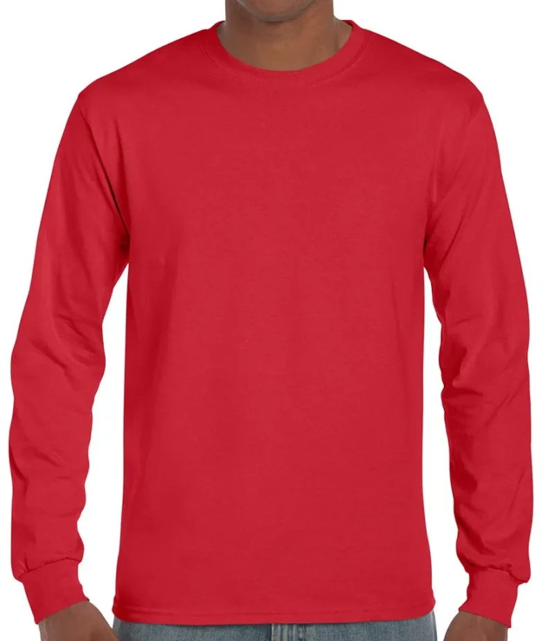 Men's Ultra Cotton Long Sleeve T-Shirt Classic Fit Rib Cuffs Crew Neck Plain Tee