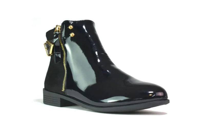 Women's Black Ankle Boots Low Block Heel Buckle Zip Chelsea Style Shoes UK Sizes 3-8