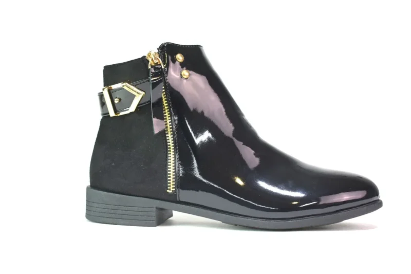 Women's Black Ankle Boots Low Block Heel Buckle Zip Chelsea Style Shoes UK Sizes 3-8