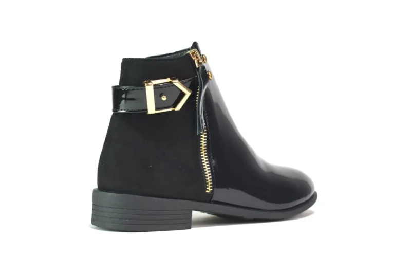 Women's Black Ankle Boots Low Block Heel Buckle Zip Chelsea Style Shoes UK Sizes 3-8