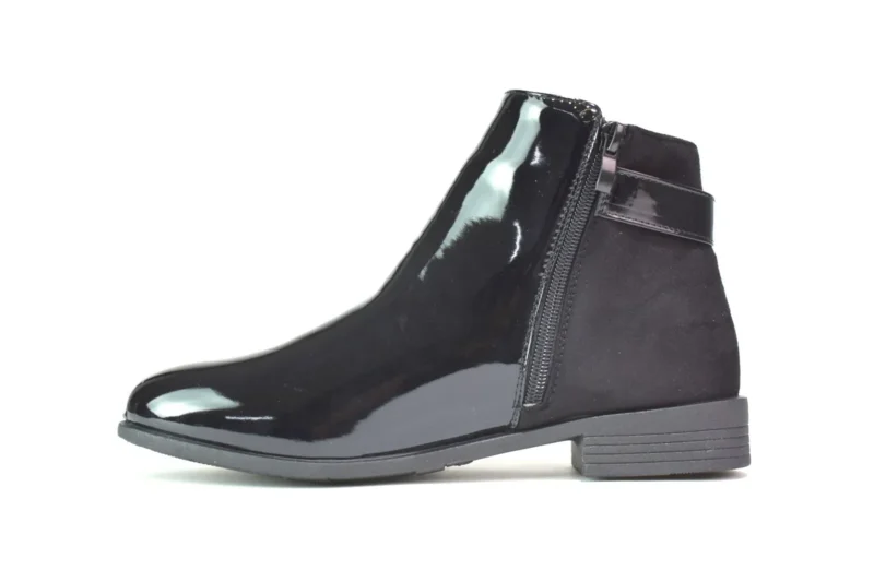 Women's Black Ankle Boots Low Block Heel Buckle Zip Chelsea Style Shoes UK Sizes 3-8