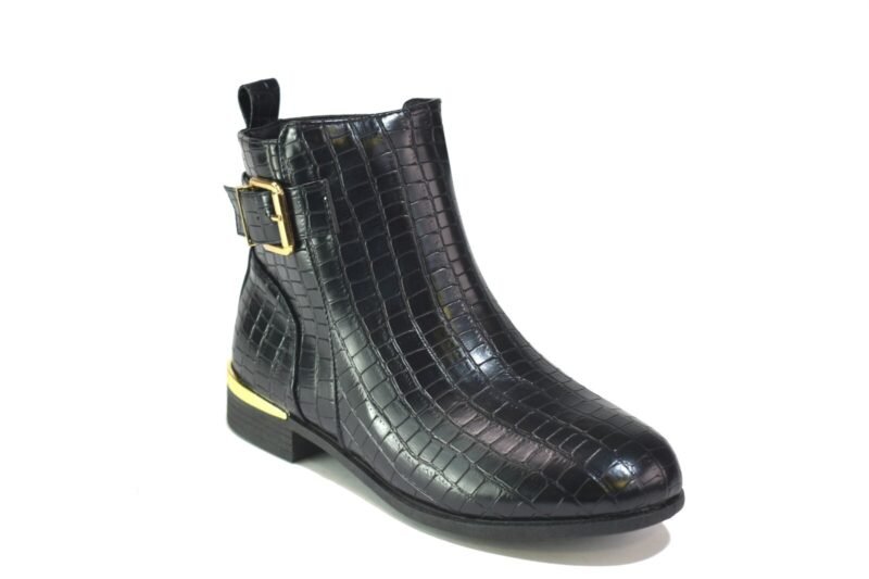 Women's Black Ankle Boots Low Block Heel Buckle Zip Chelsea Style Shoes UK Sizes 3-8