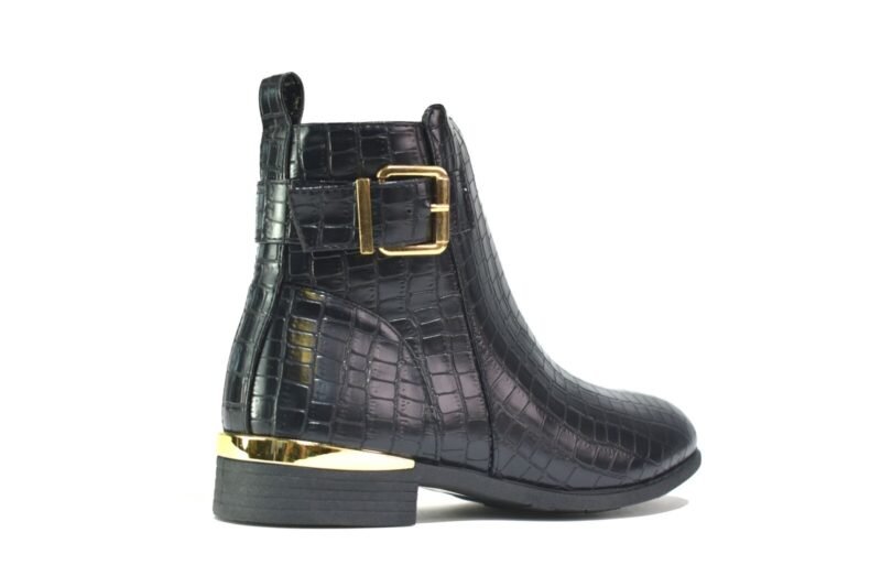 Women's Black Ankle Boots Low Block Heel Buckle Zip Chelsea Style Shoes UK Sizes 3-8