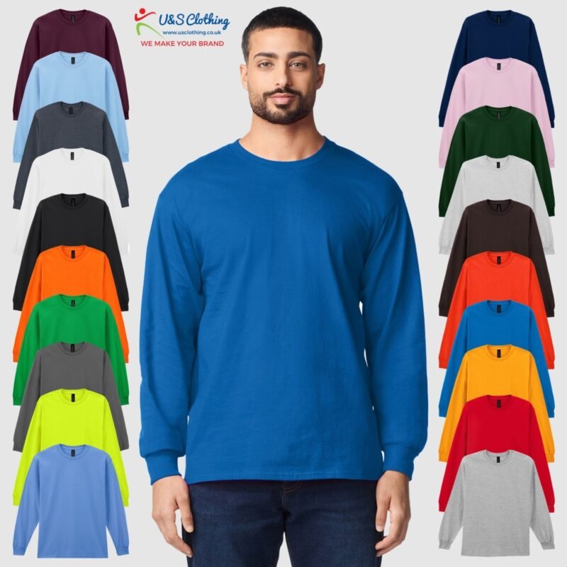 Men's Ultra Cotton Long Sleeve T-Shirt Classic Fit Rib Cuffs Crew Neck Plain Tee