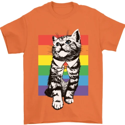 LGBT Cat Gay Pride Day Awareness Men's T-Shirt 100% Cotton Graphic Crew Neck
