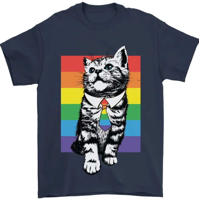 LGBT Cat Gay Pride Day Awareness Men's T-Shirt 100% Cotton Graphic Crew Neck