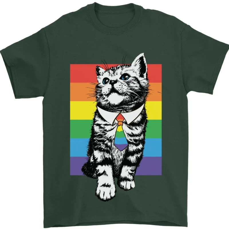 LGBT Cat Gay Pride Day Awareness Men's T-Shirt 100% Cotton Graphic Crew Neck
