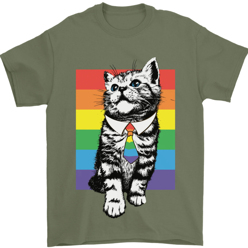 LGBT Cat Gay Pride Day Awareness Men's T-Shirt 100% Cotton Graphic Crew Neck