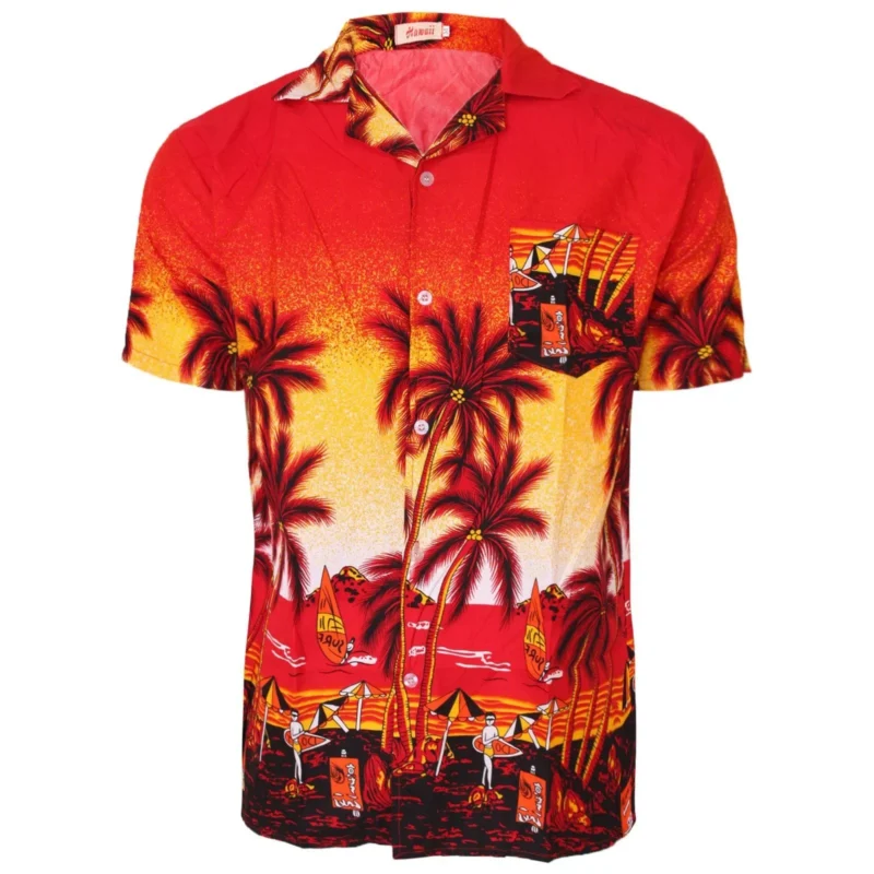 Men's Hawaiian Beach Print Short Sleeve Button-Up Summer Party Shirt (S–XXL)