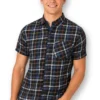 Men's Short Sleeve Checked Shirt Casual Cotton Blend Button Down Pocket Regular Fit S–3XL