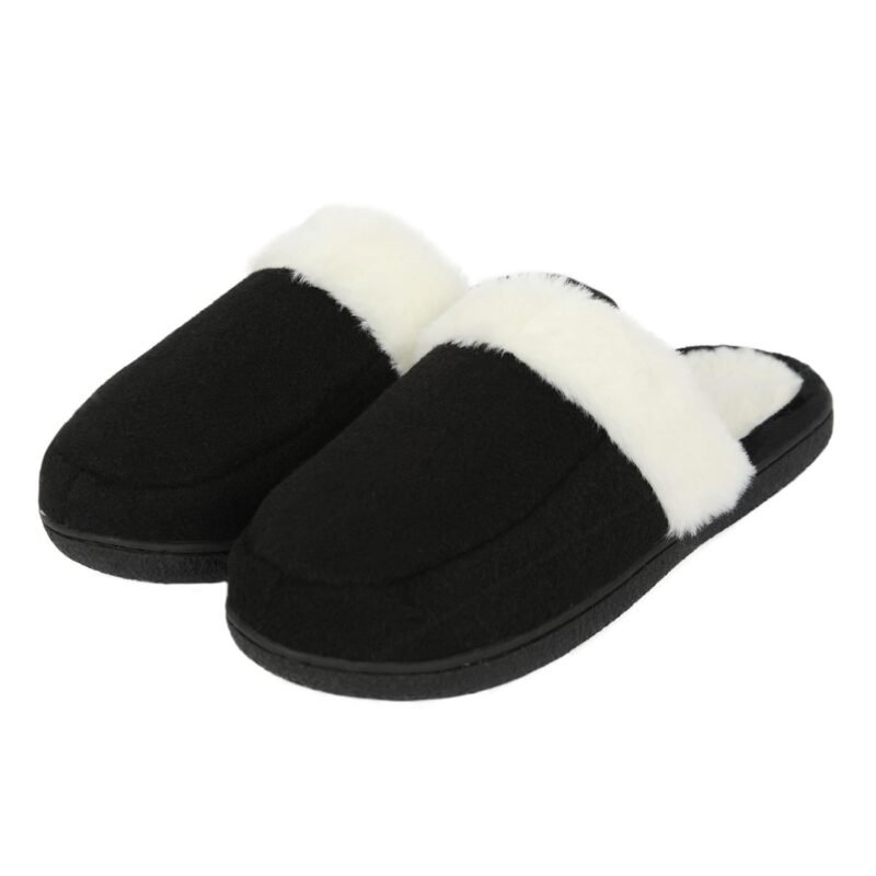 Women's Soft Slip On Slippers Faux Fur Indoor House Shoes Non Slip Sole Grey